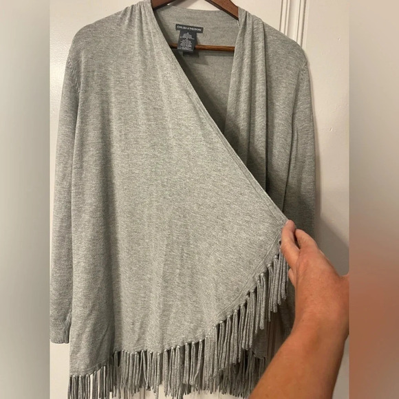 Chelsea & Theodore Grey Fringe Draped Open Front‎  Cardigan size S - Picture 5 of 9